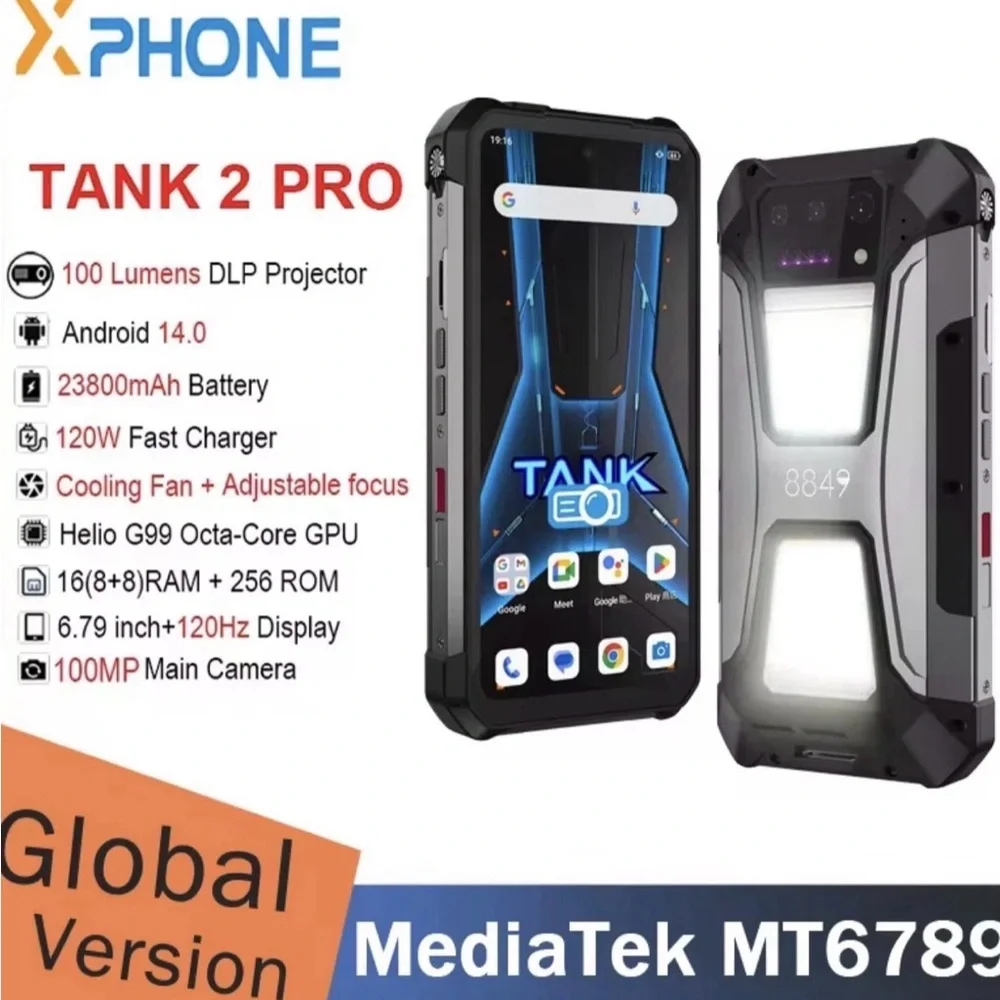 Case New 4G TANK 2 Pro Rugged Projector Phone Android Waterproof Camp Light 512g